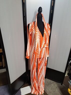 Orange & White Printed Wrap Jumpsuit